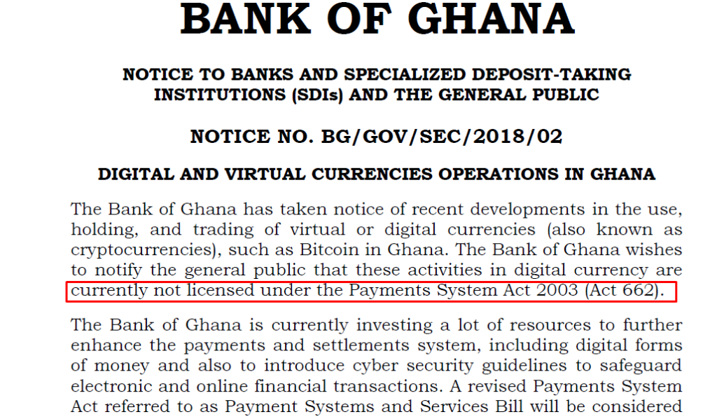The Official Stand: No Banks Accept Cryptocurrencies in Ghana